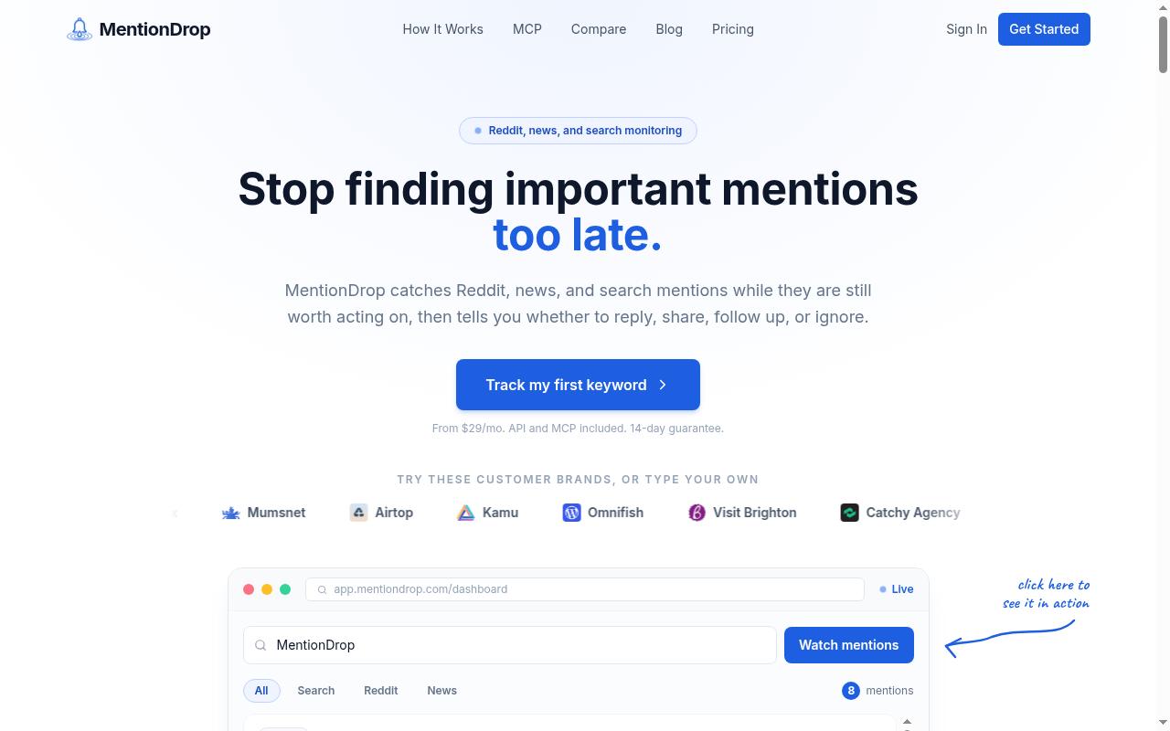 MentionDrop Homepage