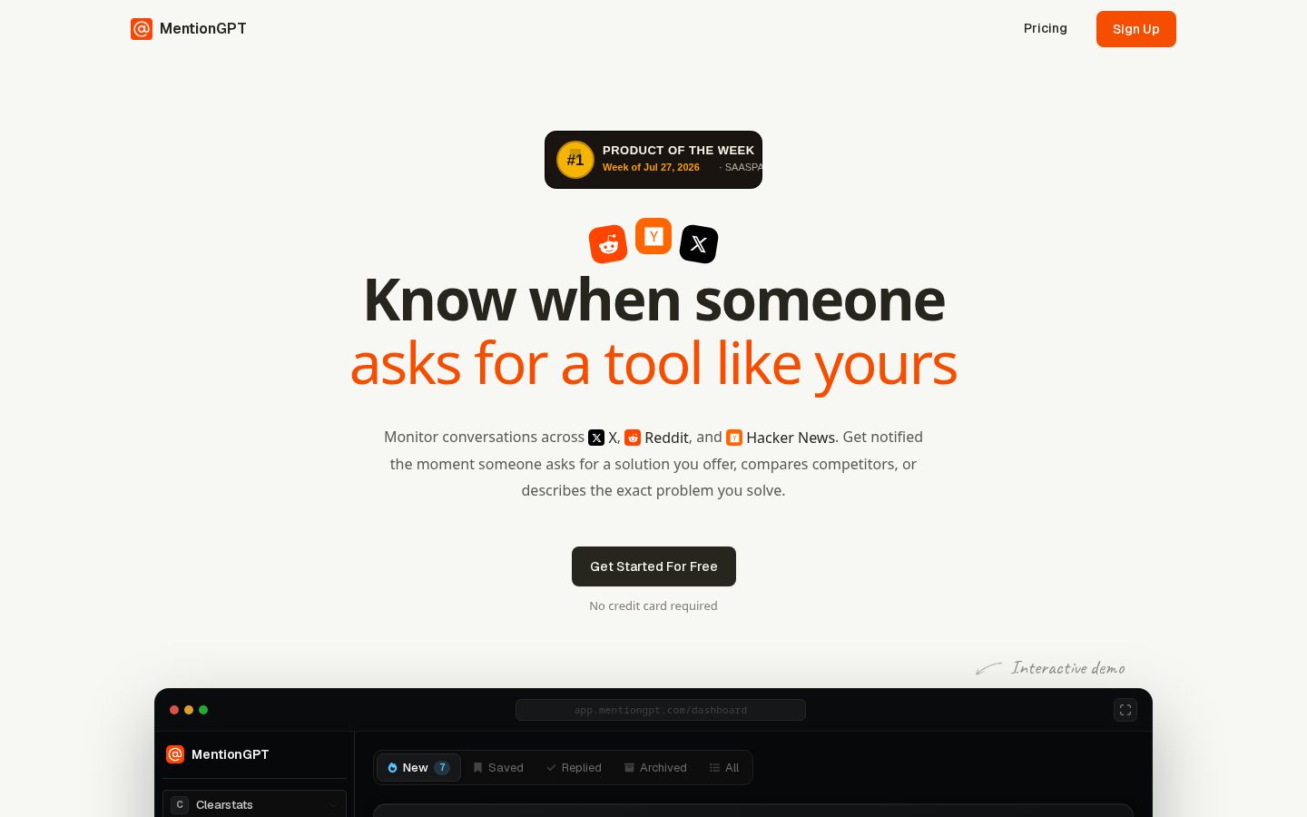 MentionGPT Homepage