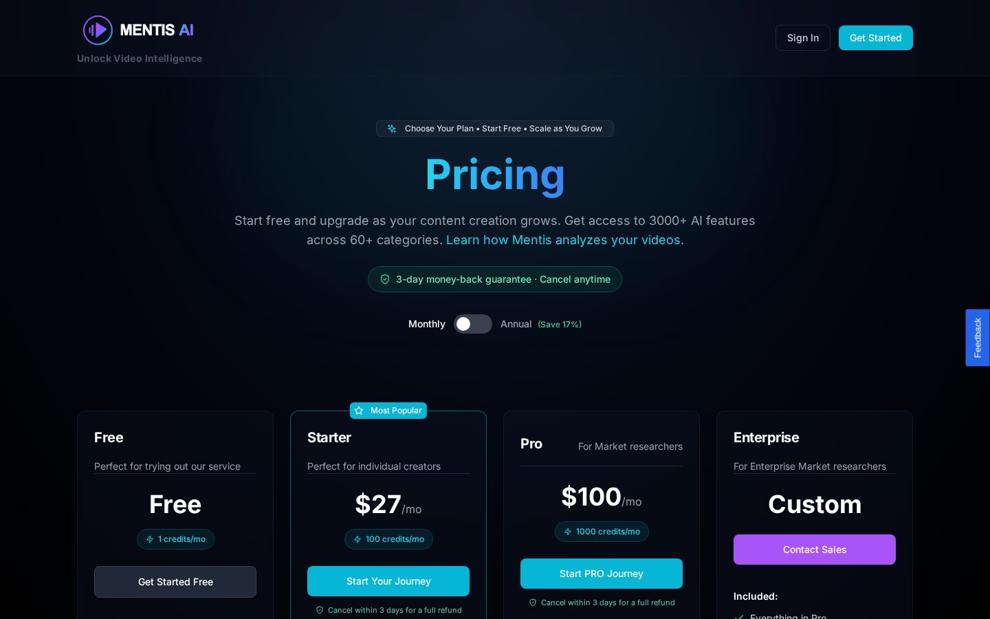 Mentis AI Pricing