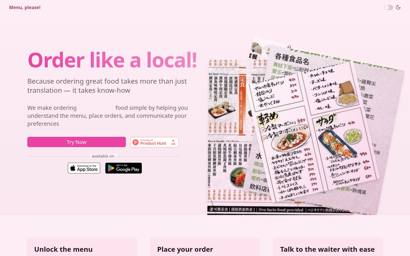 Menu, please! Homepage