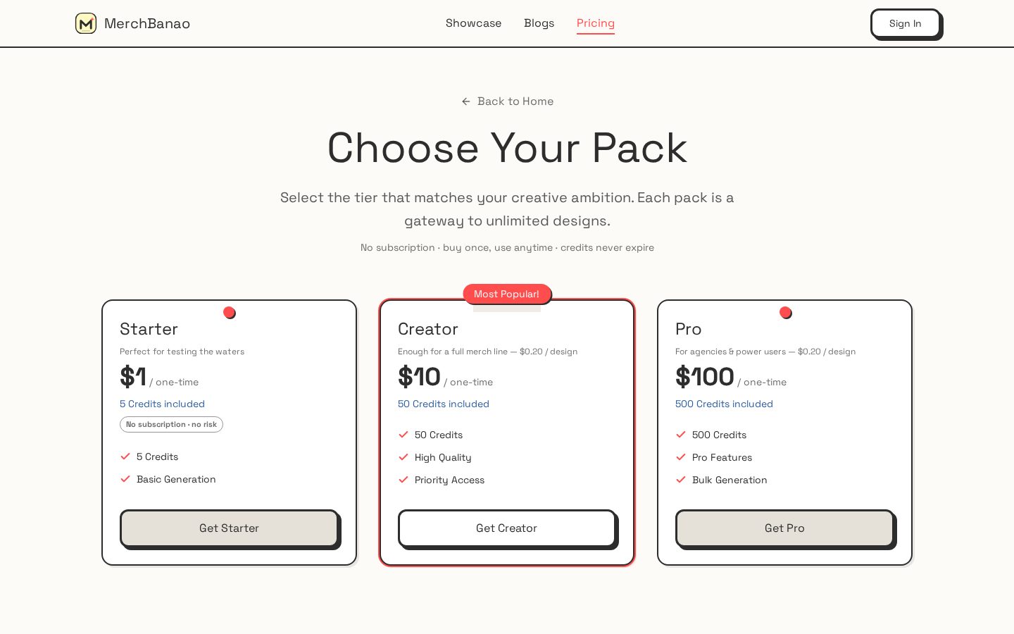MerchBanao Pricing