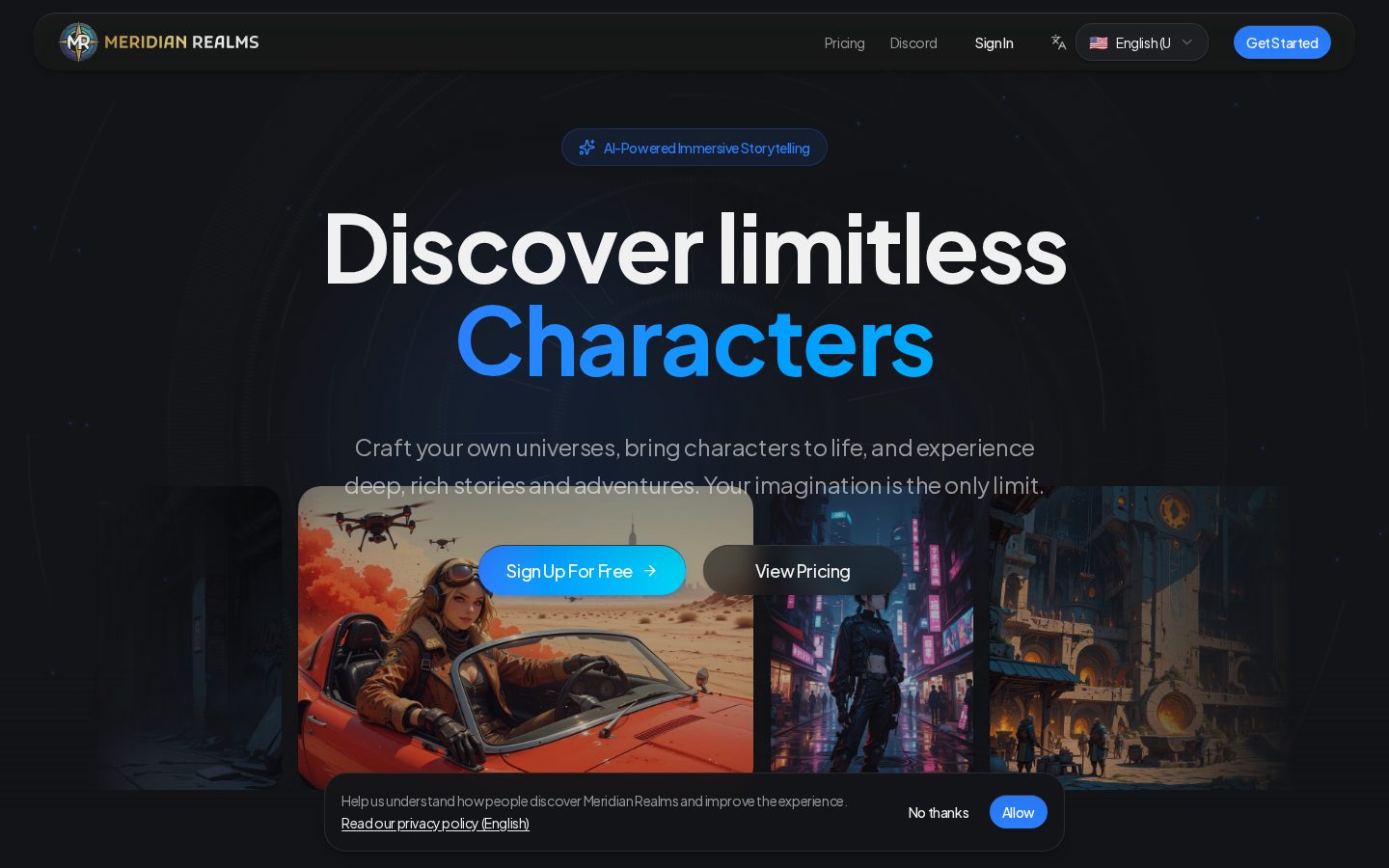 Meridian Realms AI Homepage