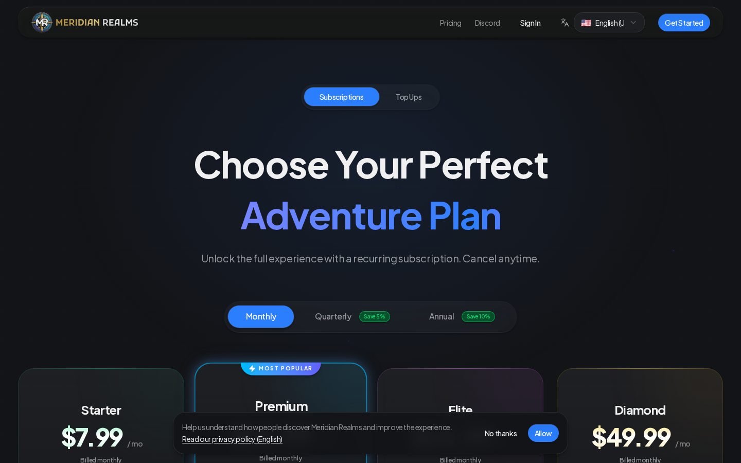 Meridian Realms AI Pricing