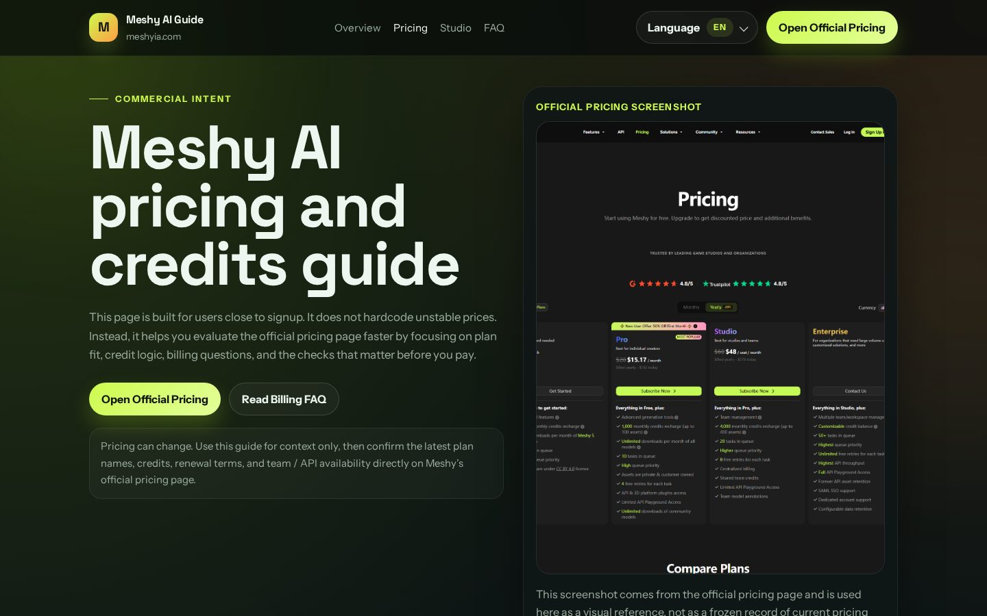 Meshyia.com Pricing