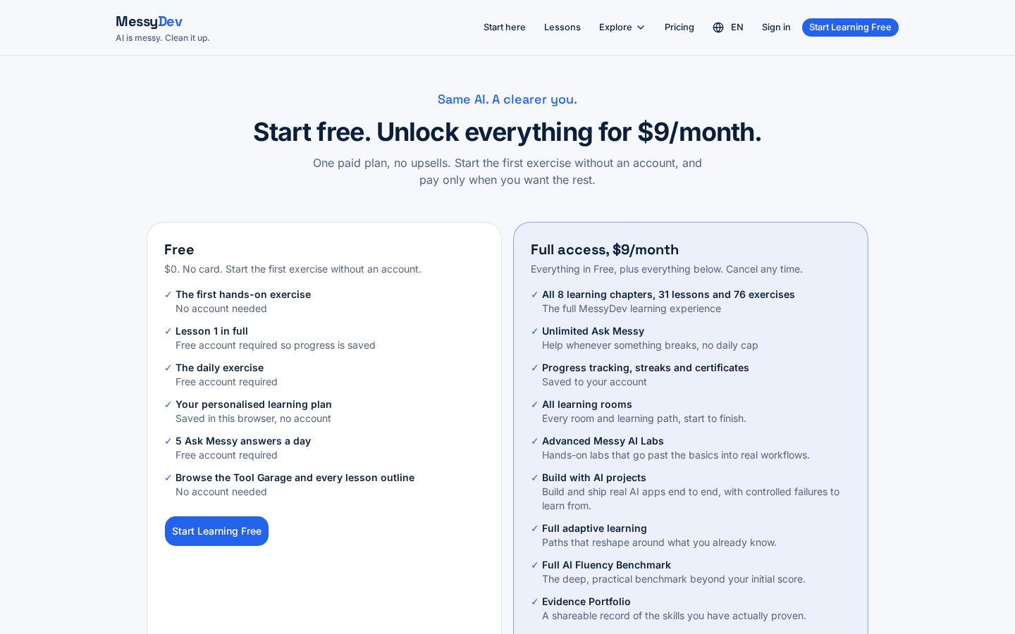 MessyDev Pricing
