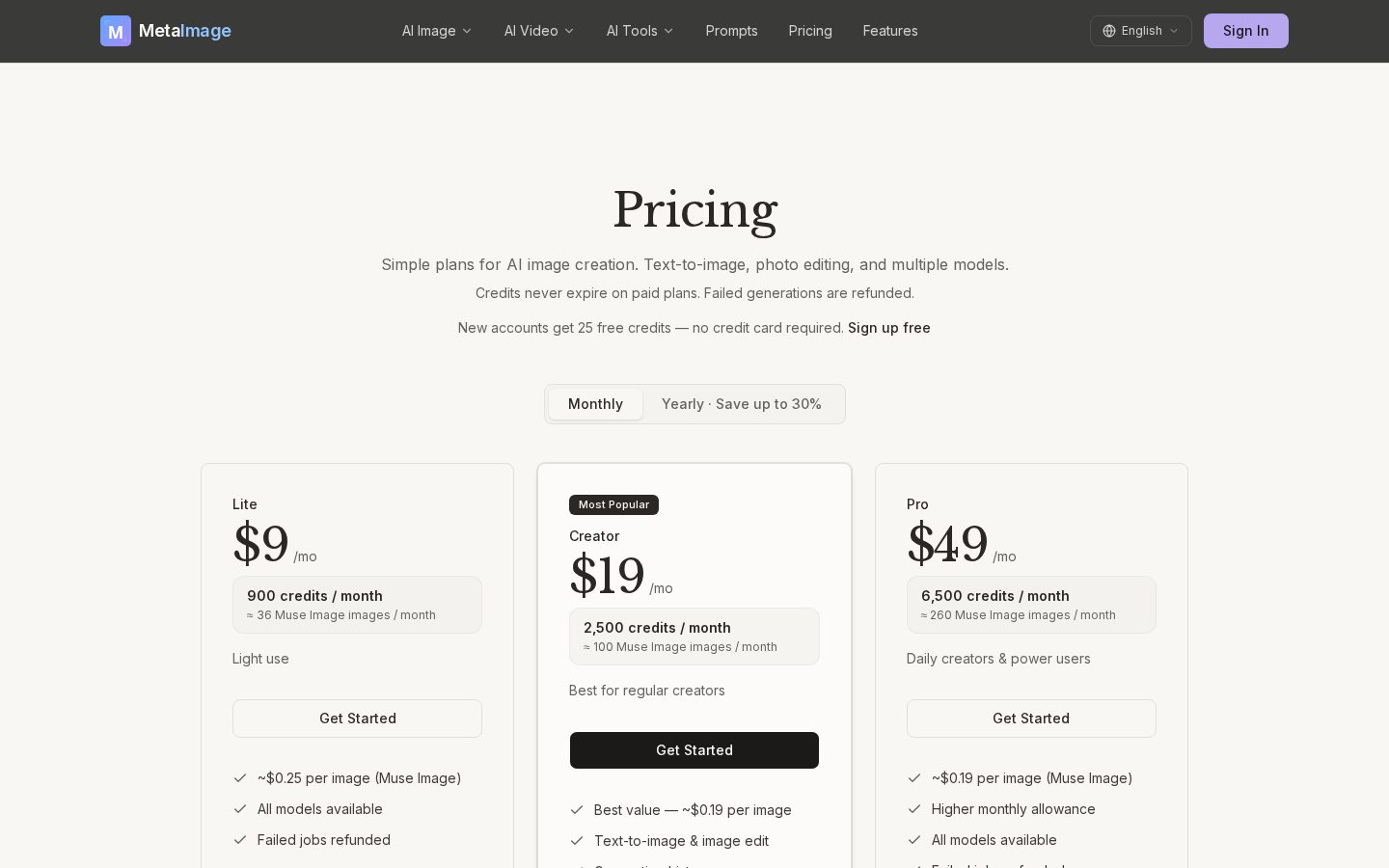 Meta Image Pricing