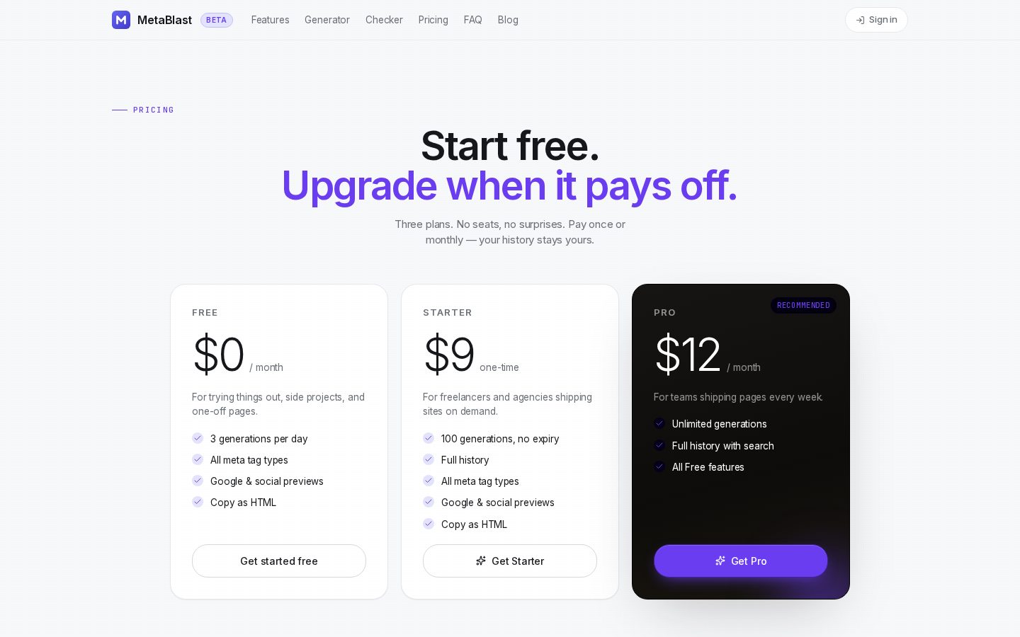 MetaBlast Pricing