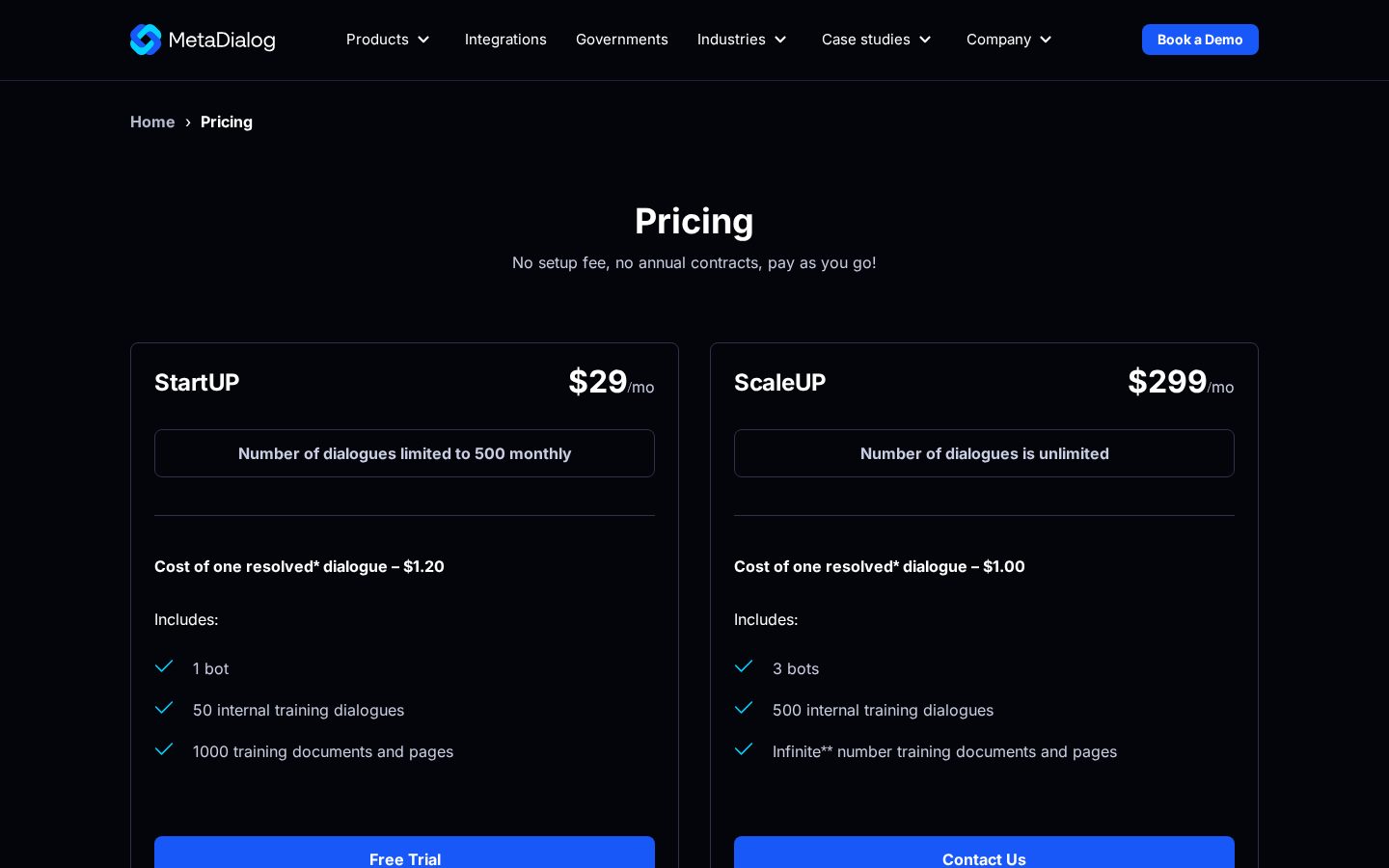 MetaDialog Pricing