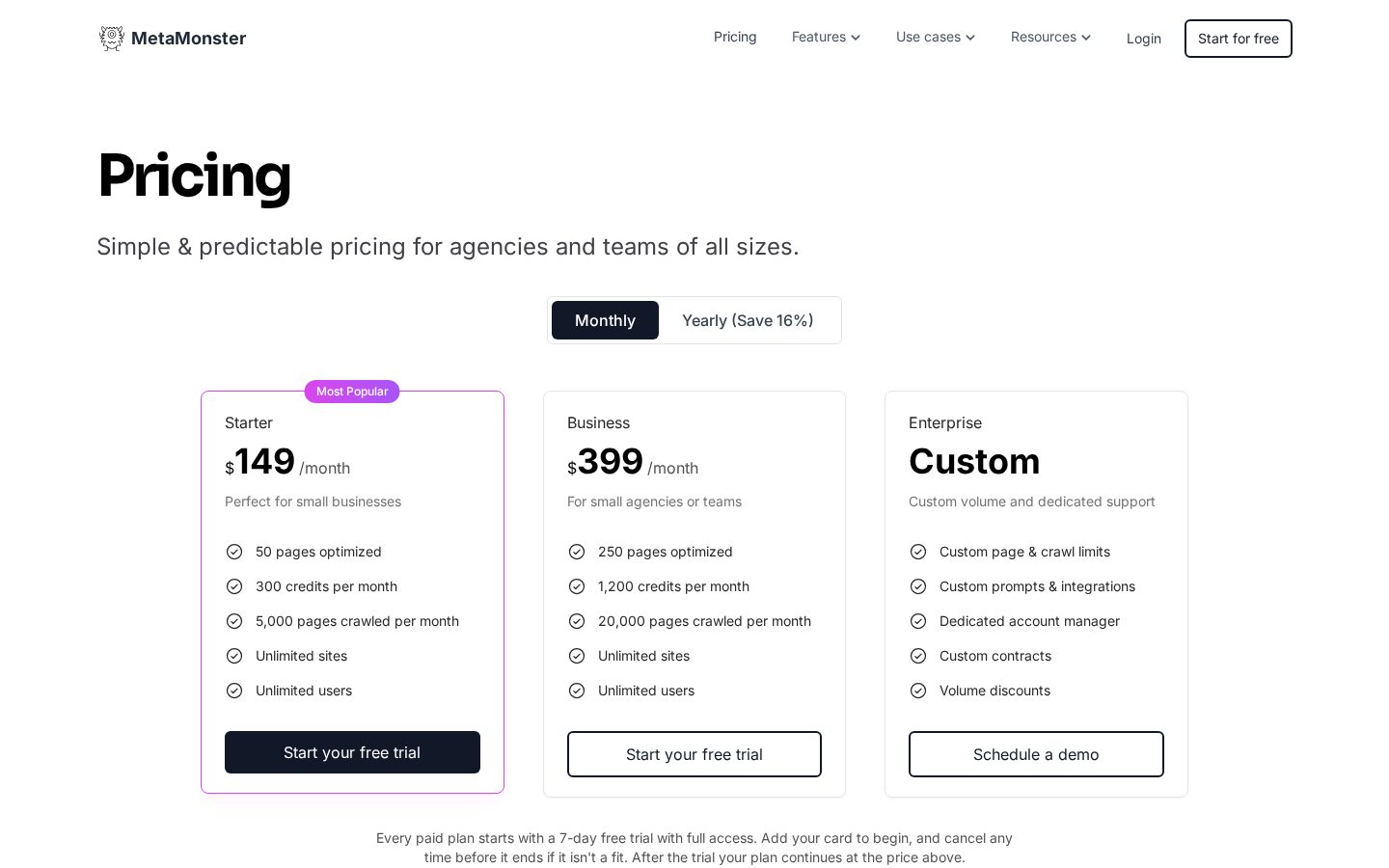 MetaMonster Pricing