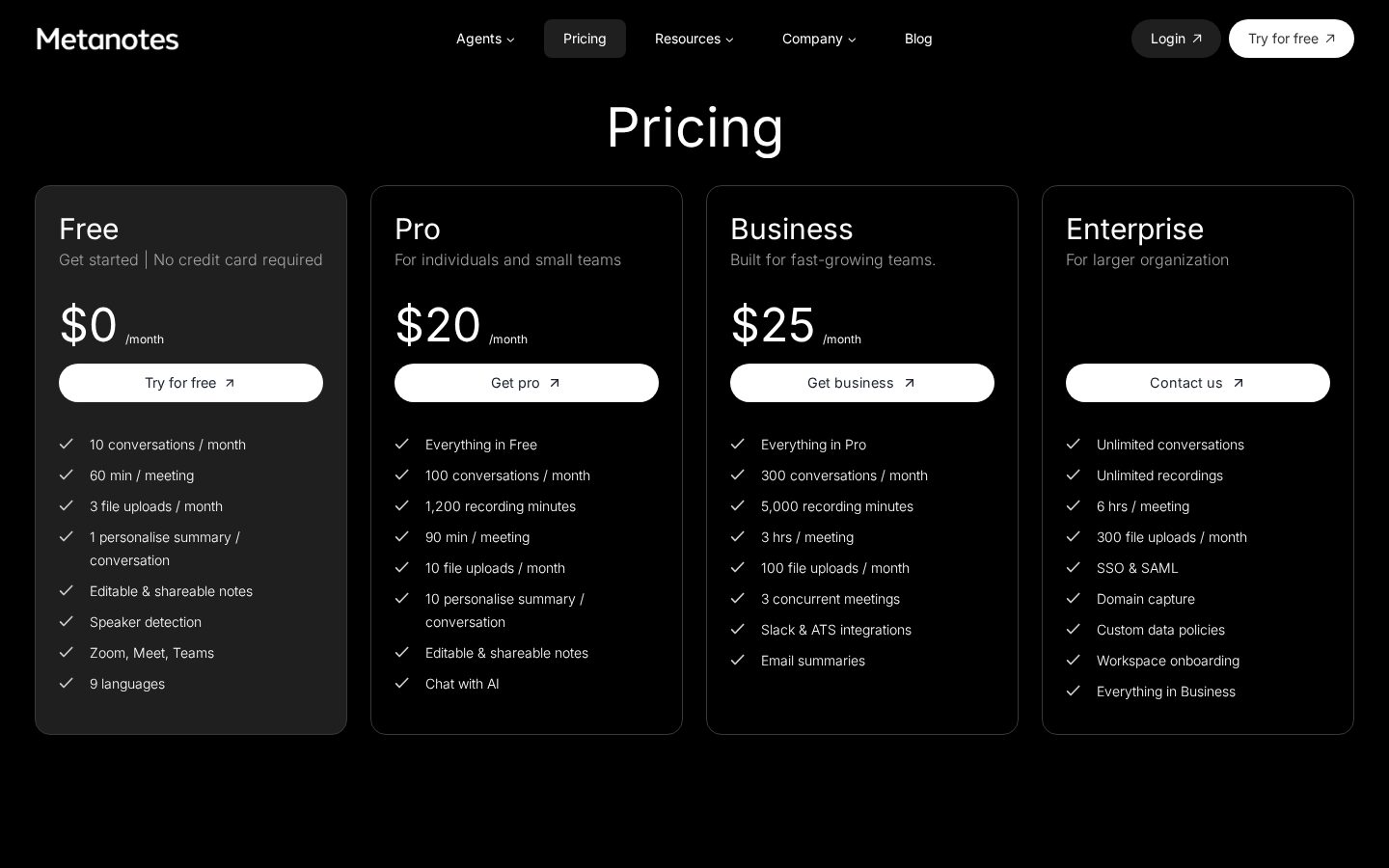 Metanotes Pricing