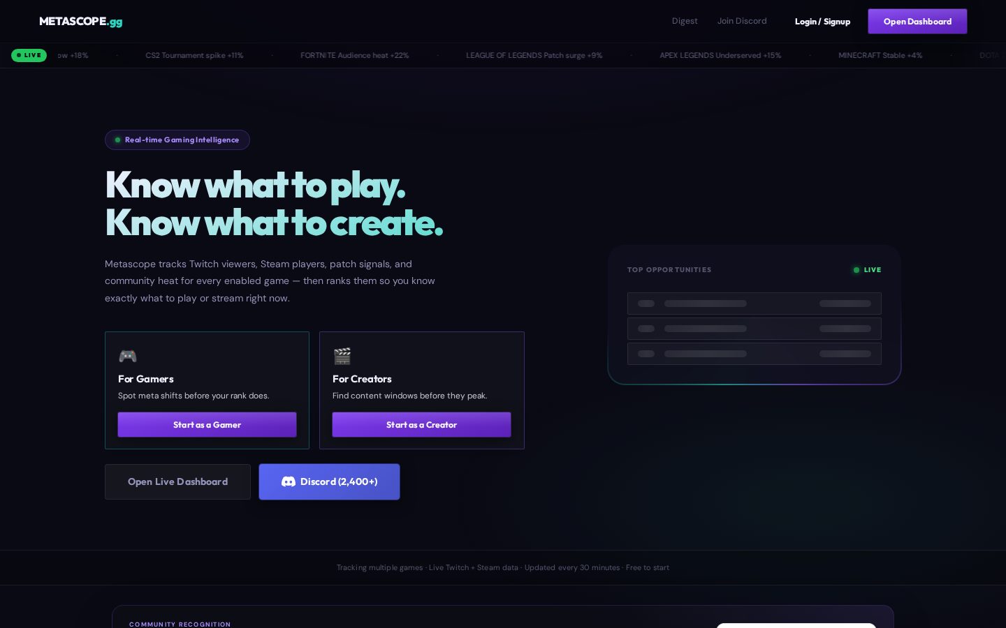 Metascope.gg Homepage