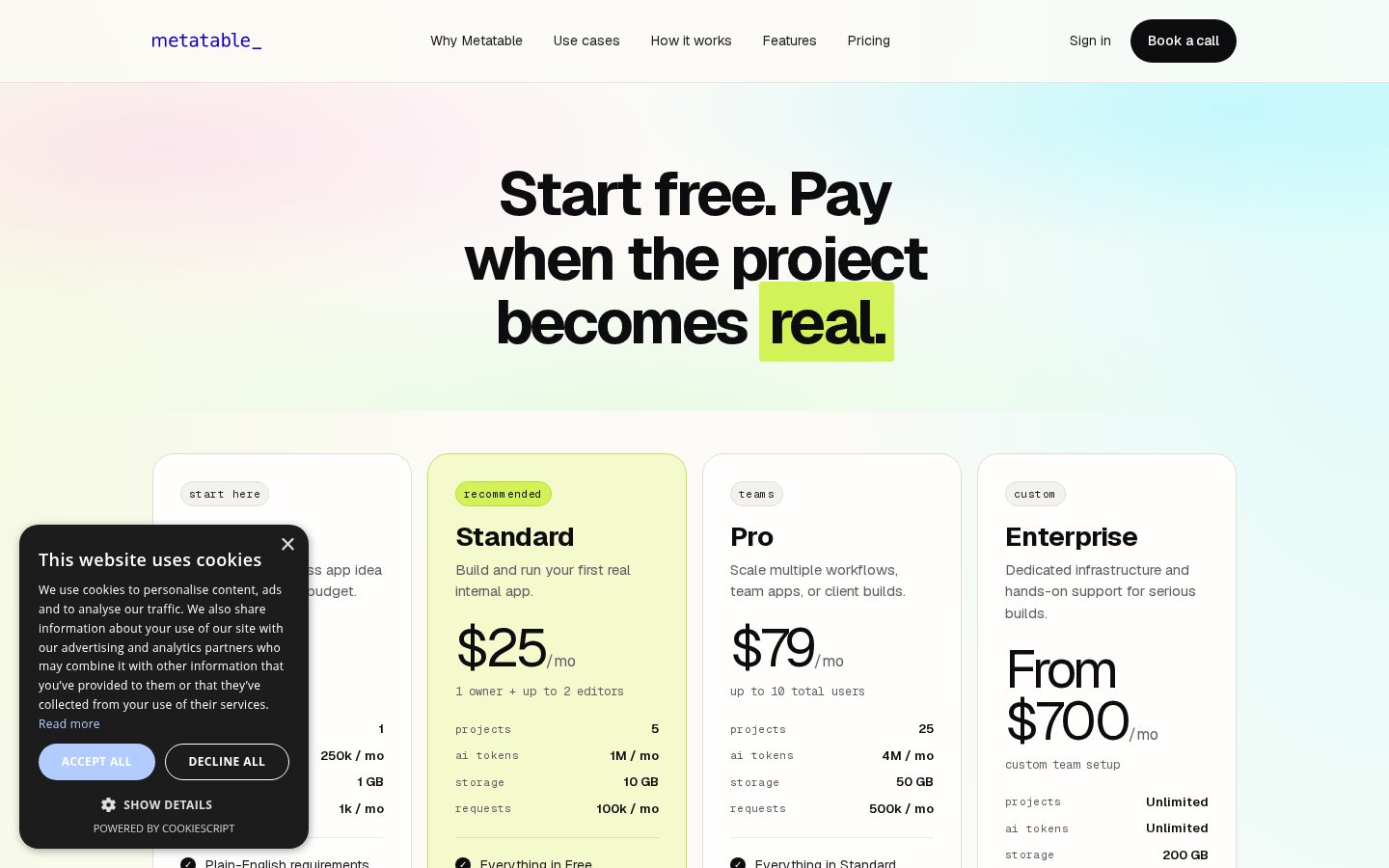Metatable.ai Pricing