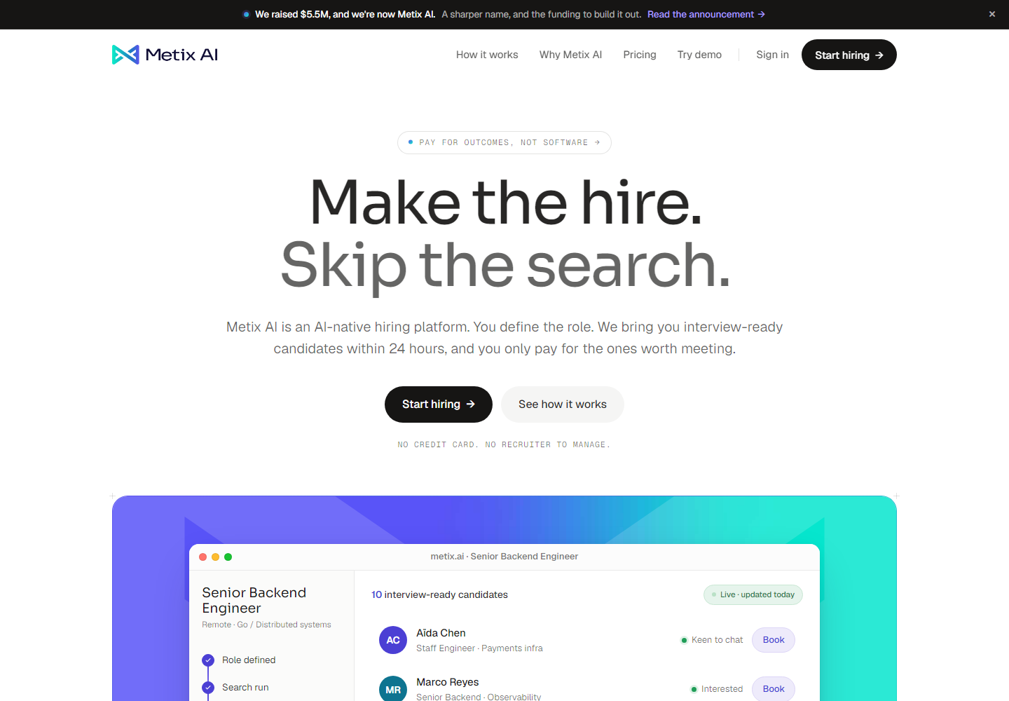 Metix AI homepage