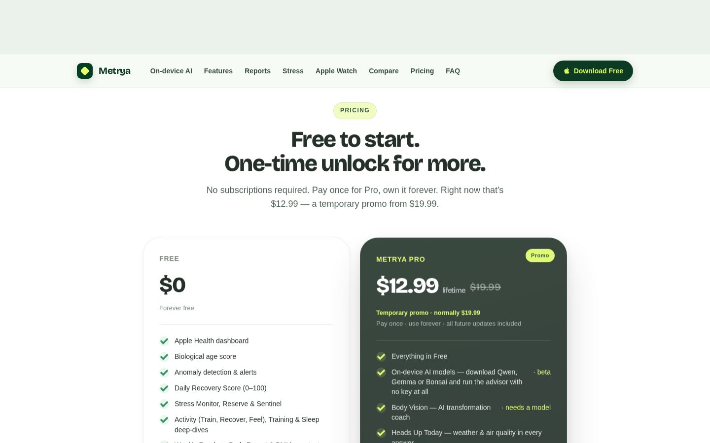 Metrya Pricing
