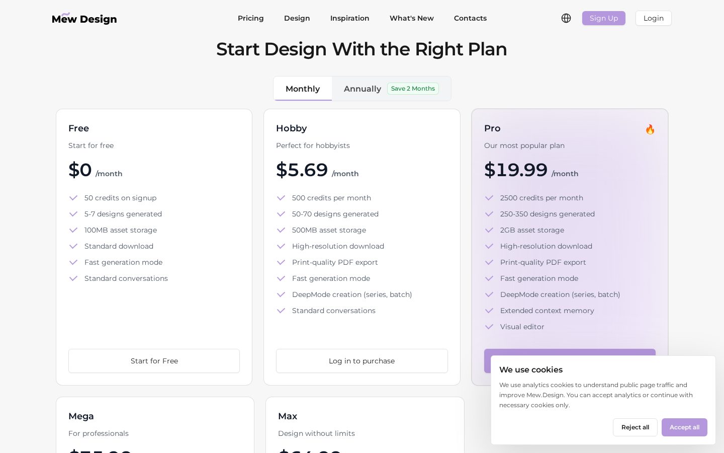 Mew Design Pricing