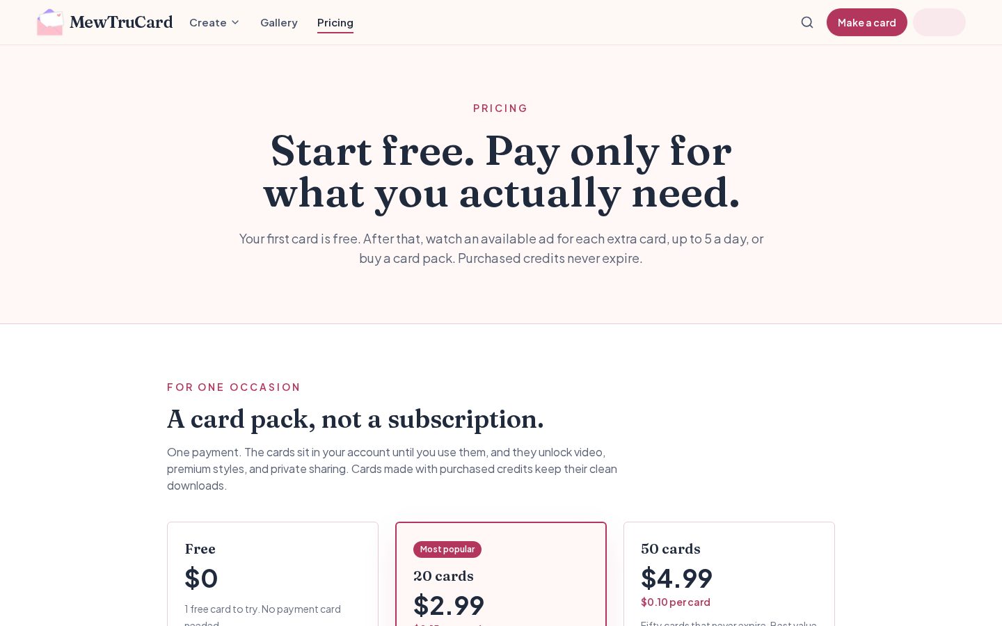 Mewtrucard Pricing