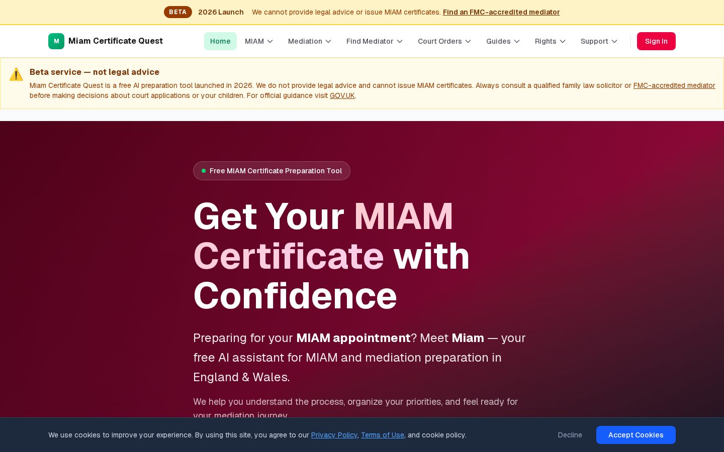 MIAM Certificate Quest Homepage