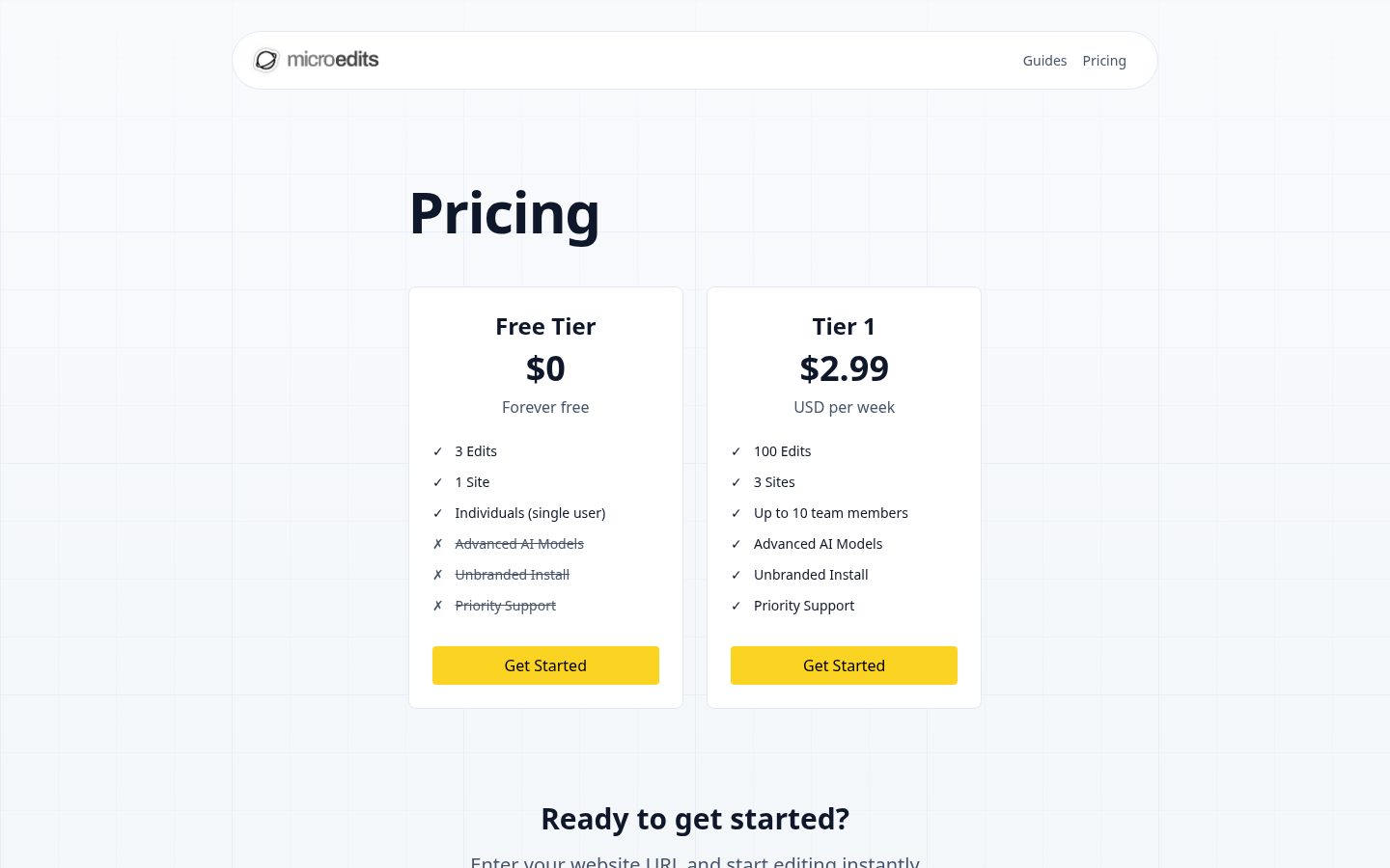 Microedits Pricing