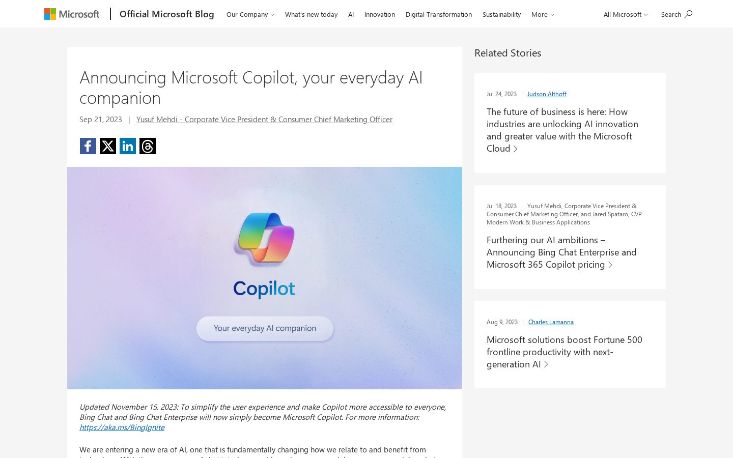 Microsoft AI (MAI) Voice-1 Homepage