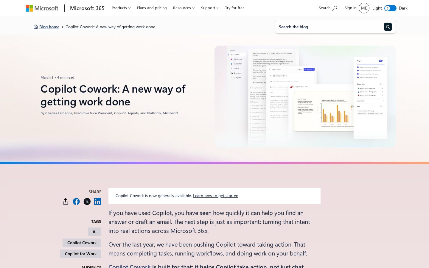 Microsoft Copilot Cowork Homepage