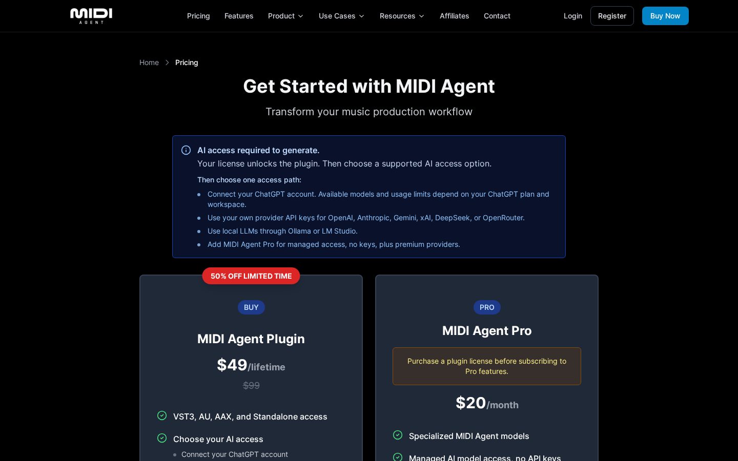 MIDI Agent Pricing