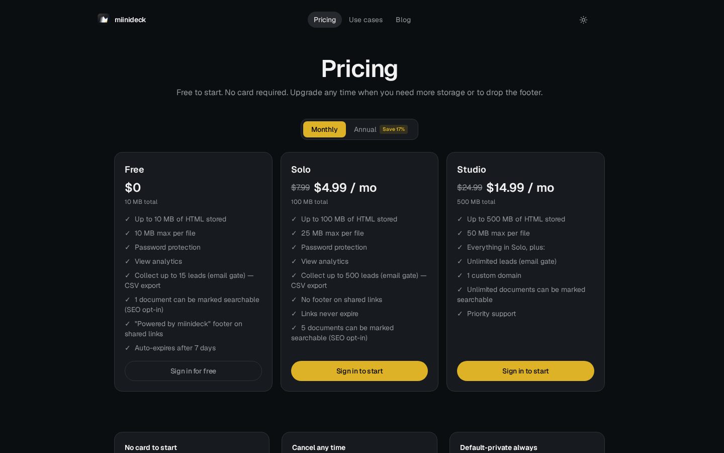 miinideck Pricing