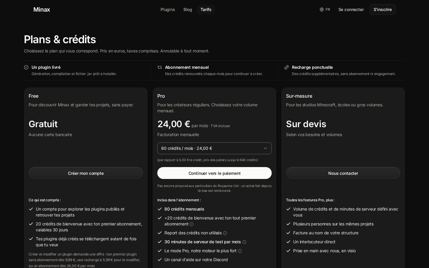 Minax Pricing