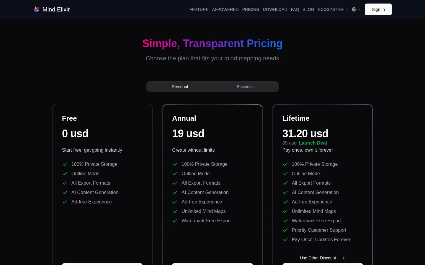 Mind Elixir Pricing