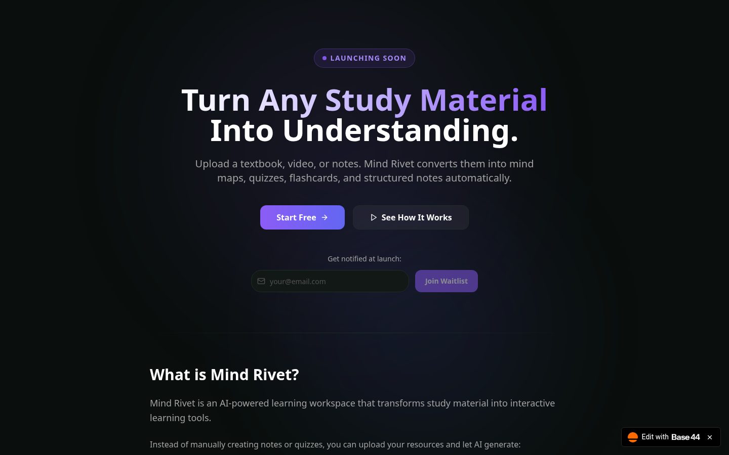 Mind Rivet AI Homepage