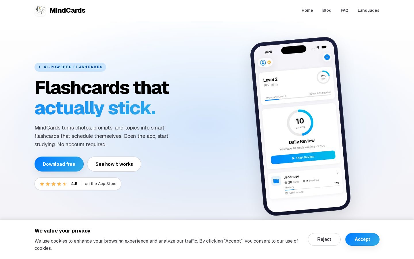 MindCards - AI Flashcards Homepage