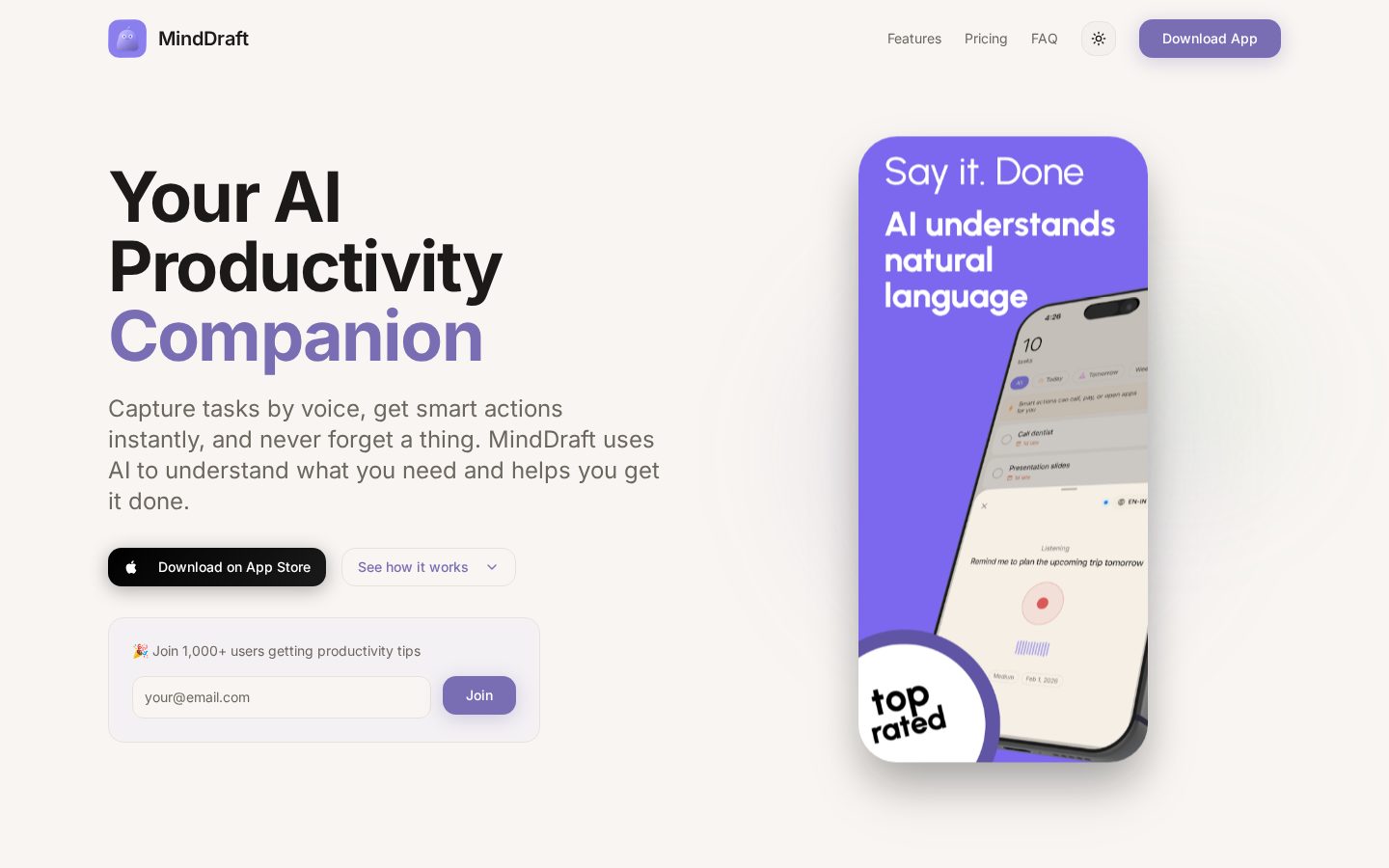Minddraft Homepage