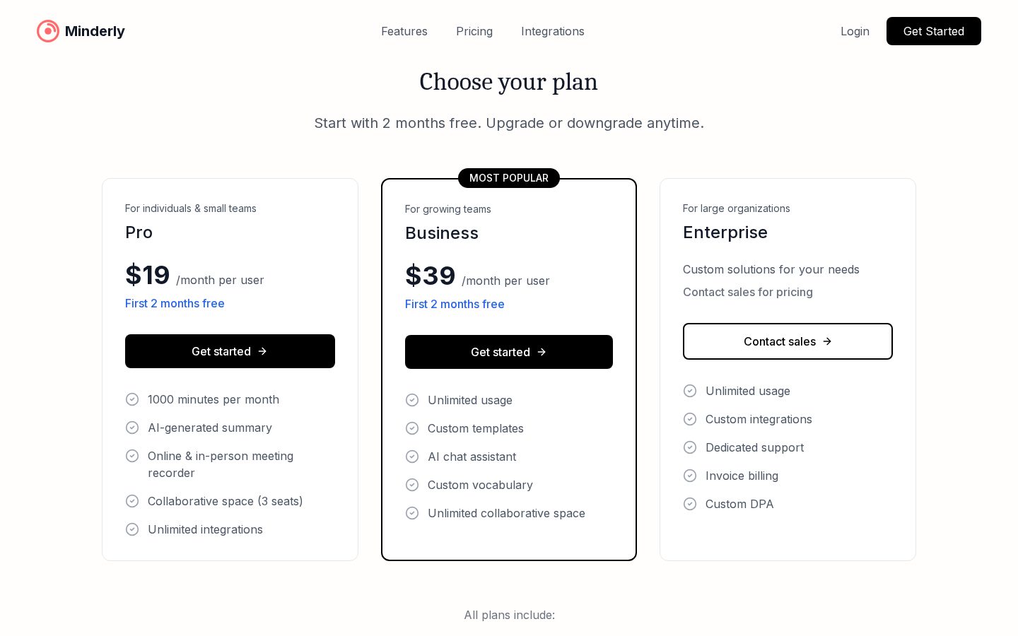Minderly Pricing