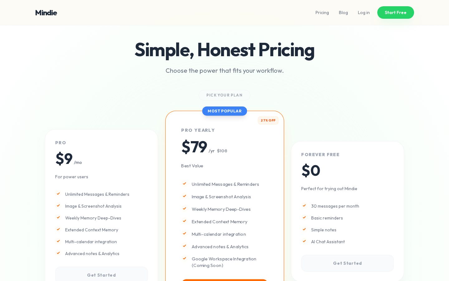 Mindie Pricing