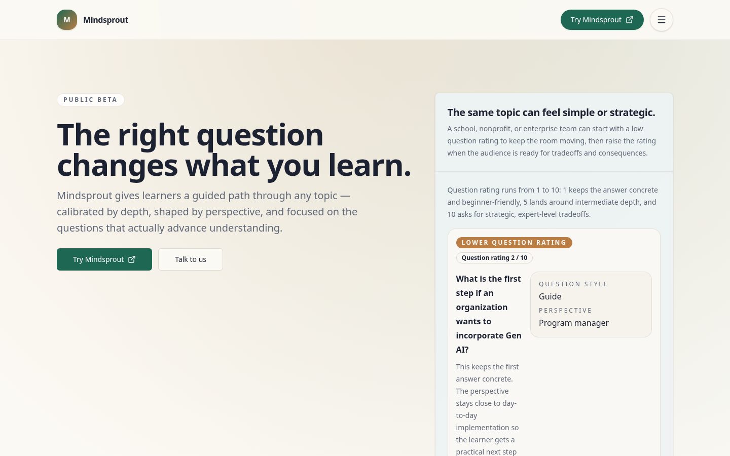 Mindsprout AI Homepage