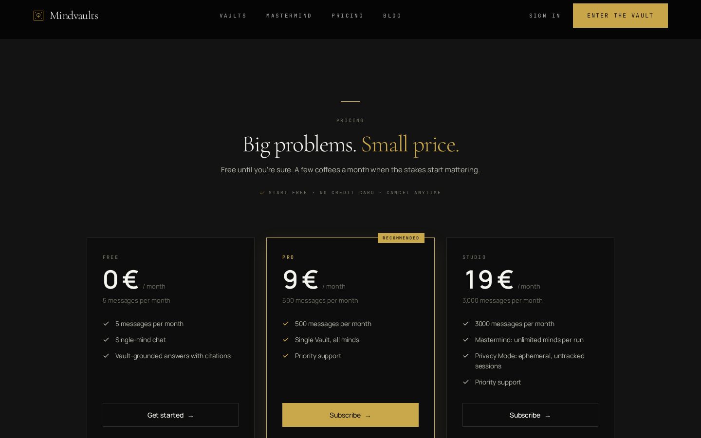 Mindvaults Pricing