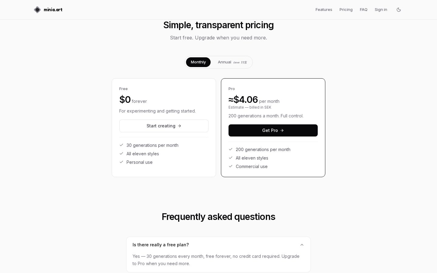minia.art Pricing