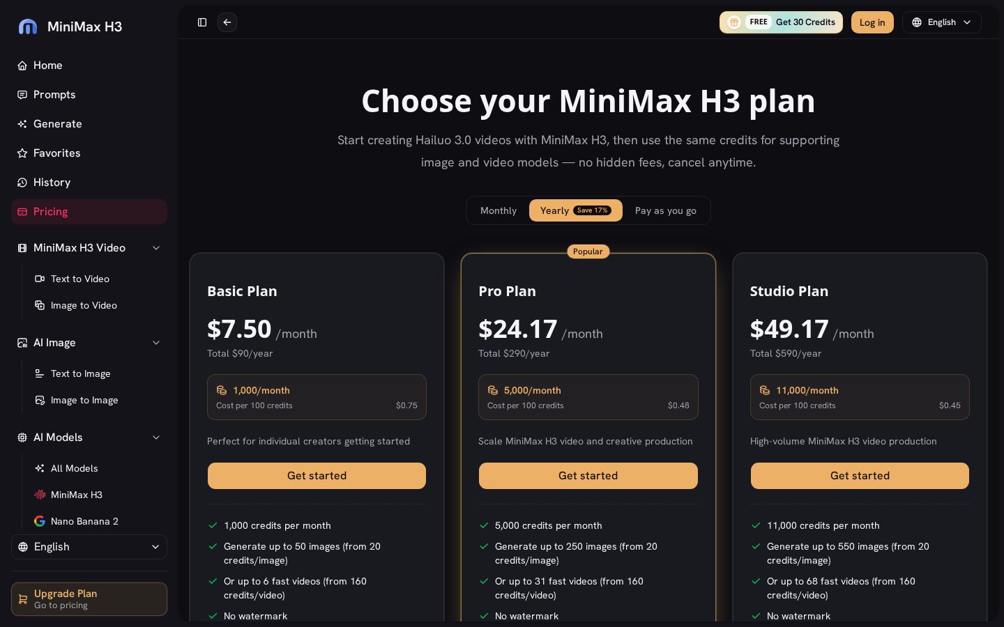 MiniMax H3 AI Pricing