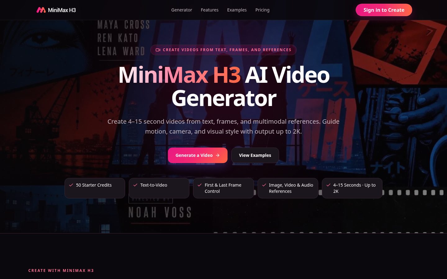 Minimax H3 AI Video Generator Homepage