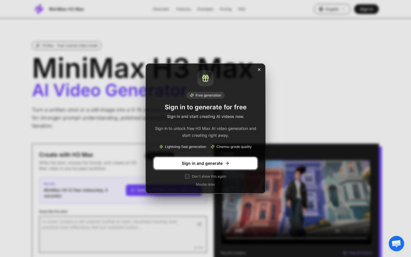 MiniMax H3 max video Homepage