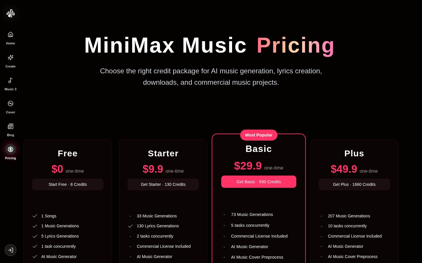 Minimax Music 3.0 Pricing