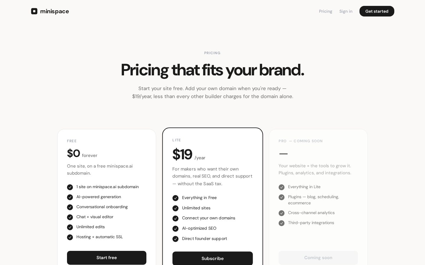 minispace Pricing