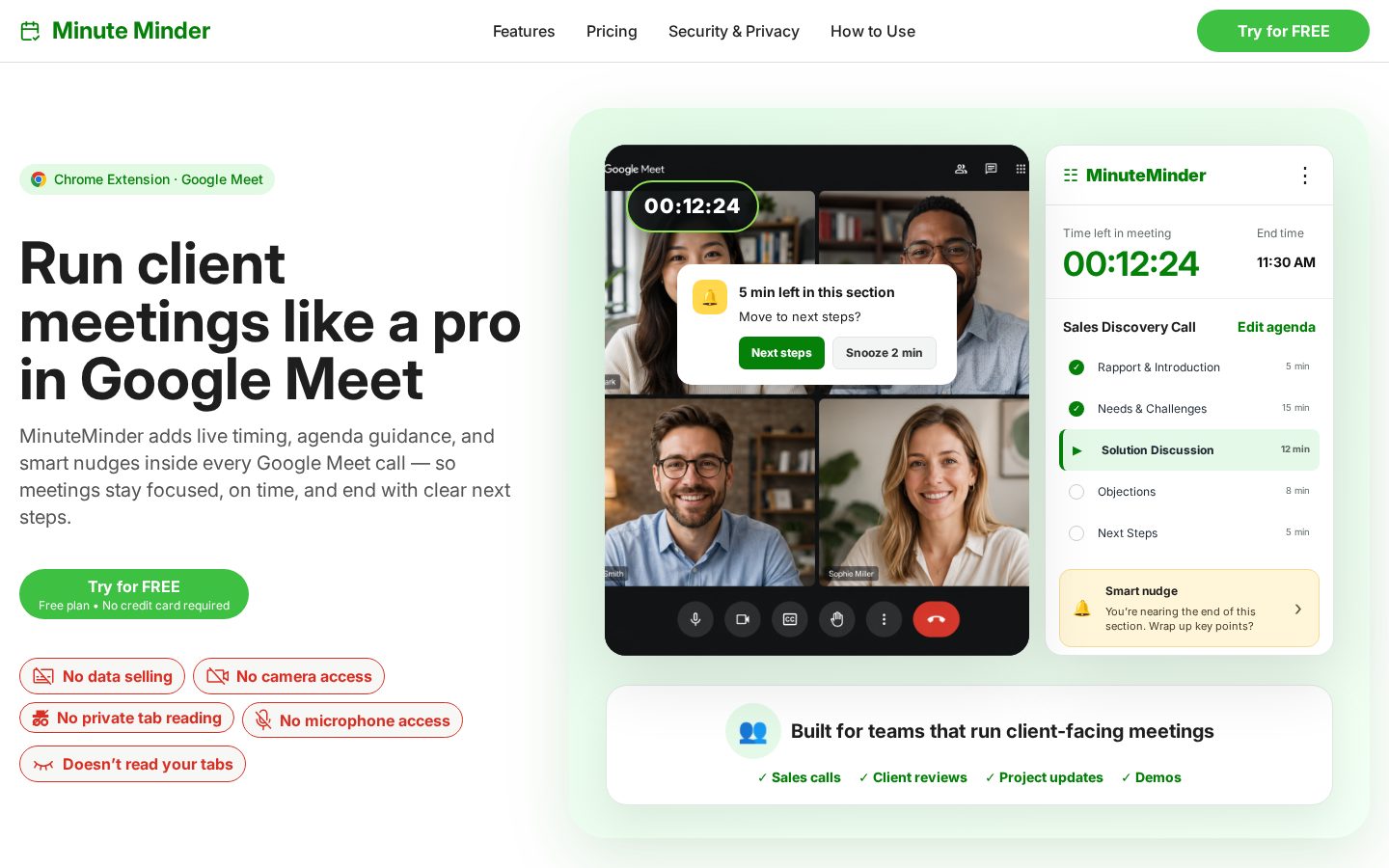 Minute Minder Homepage