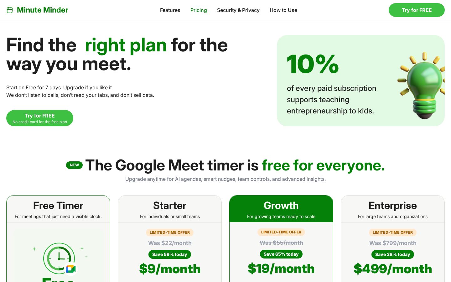 Minute Minder Pricing