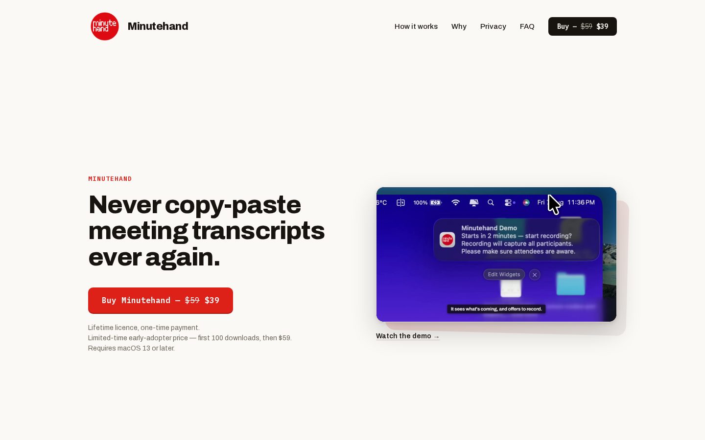 Minutehand Homepage