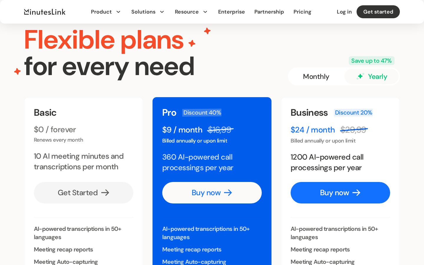 MinutesLink Pricing
