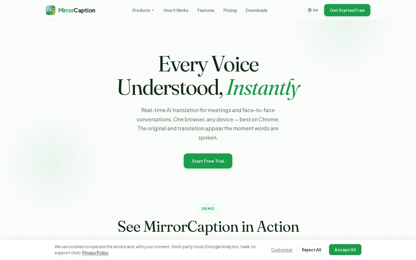 MirrorCaption Homepage