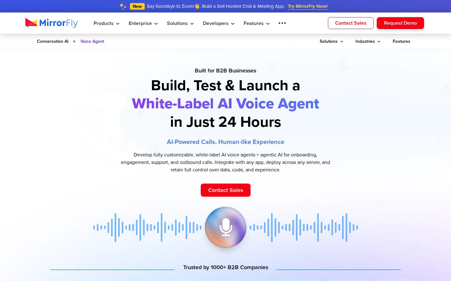 MirrorFly AI Voice Agent Homepage