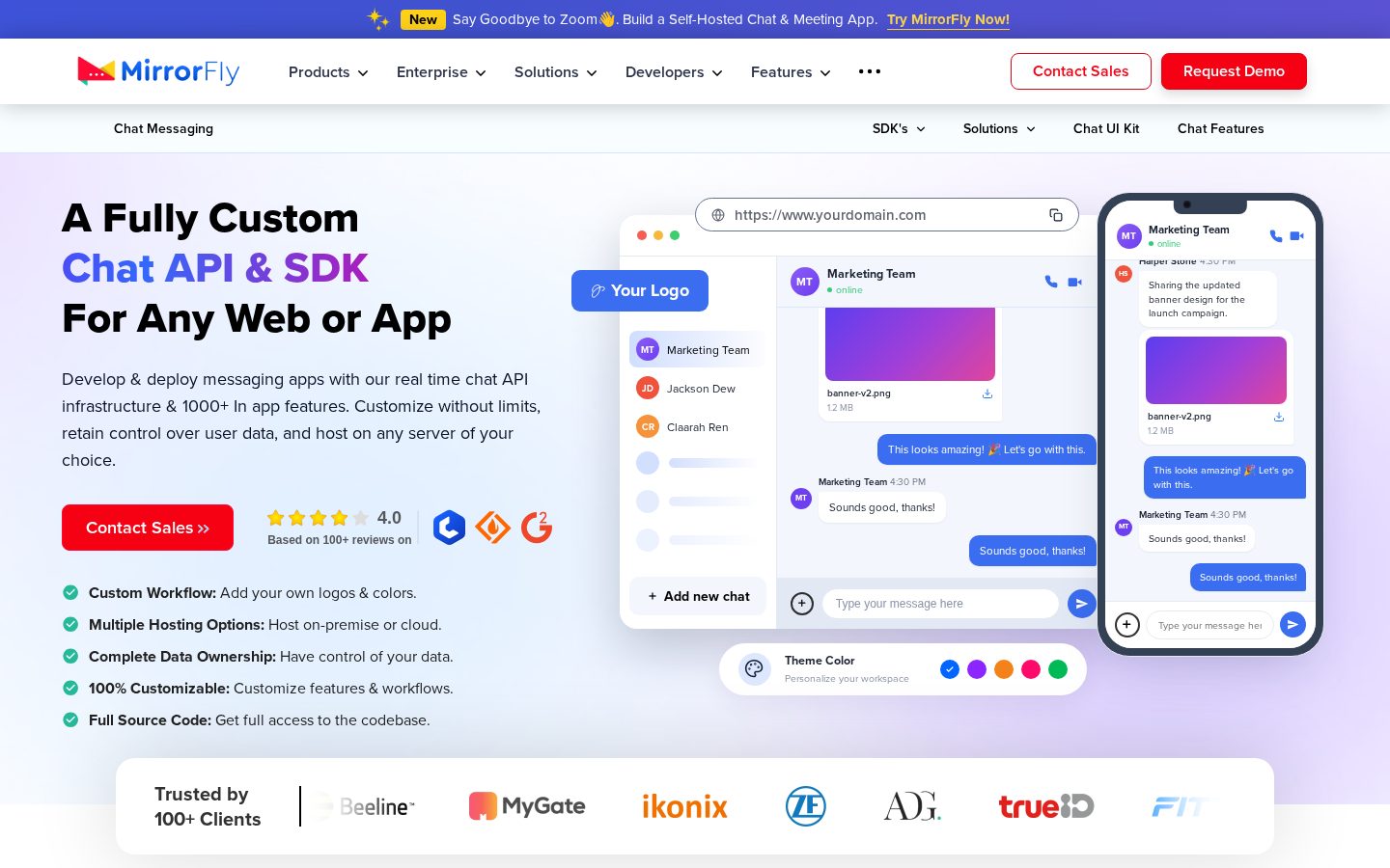MirrorFly Chat API Homepage