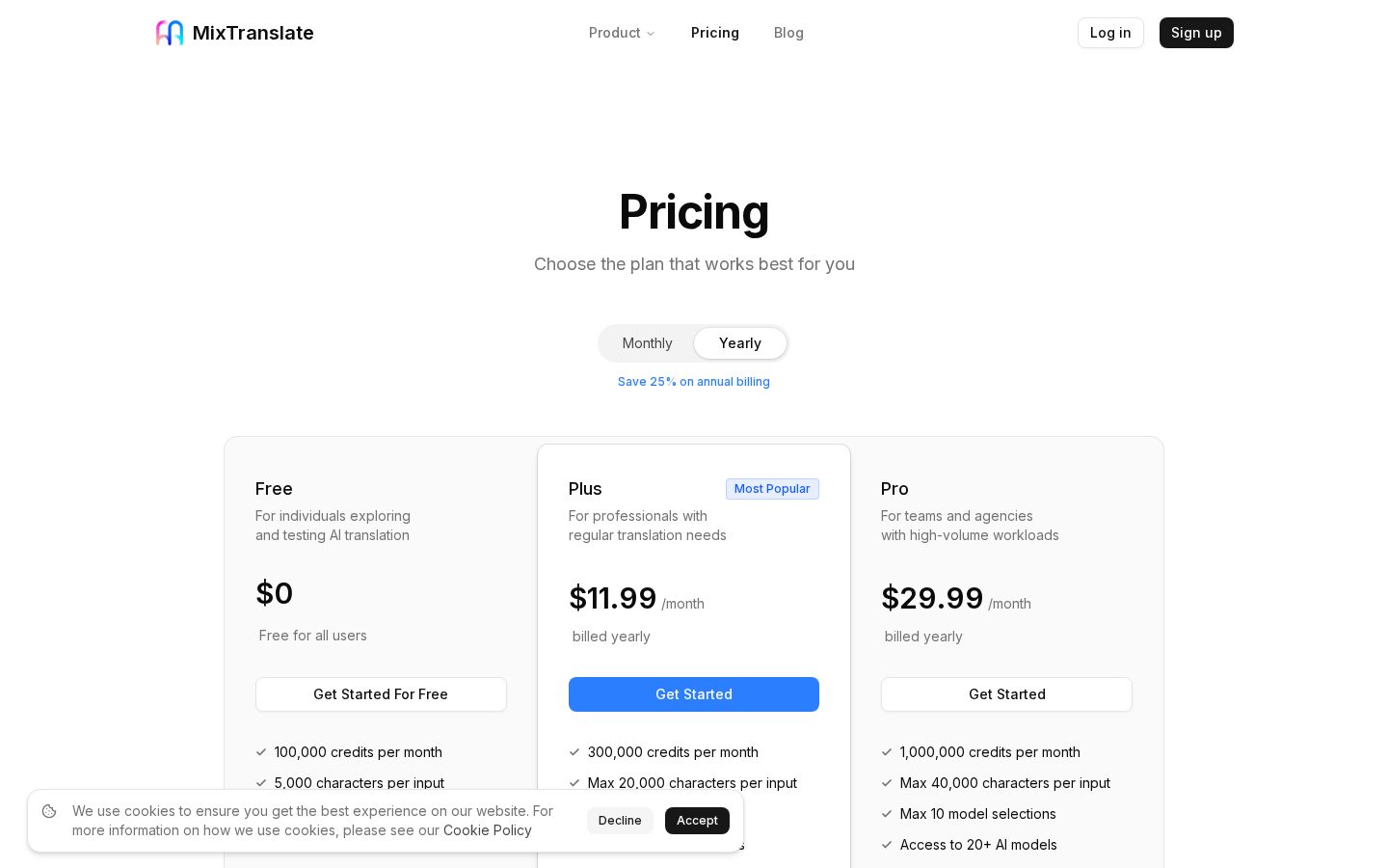 MixTranslate Pricing