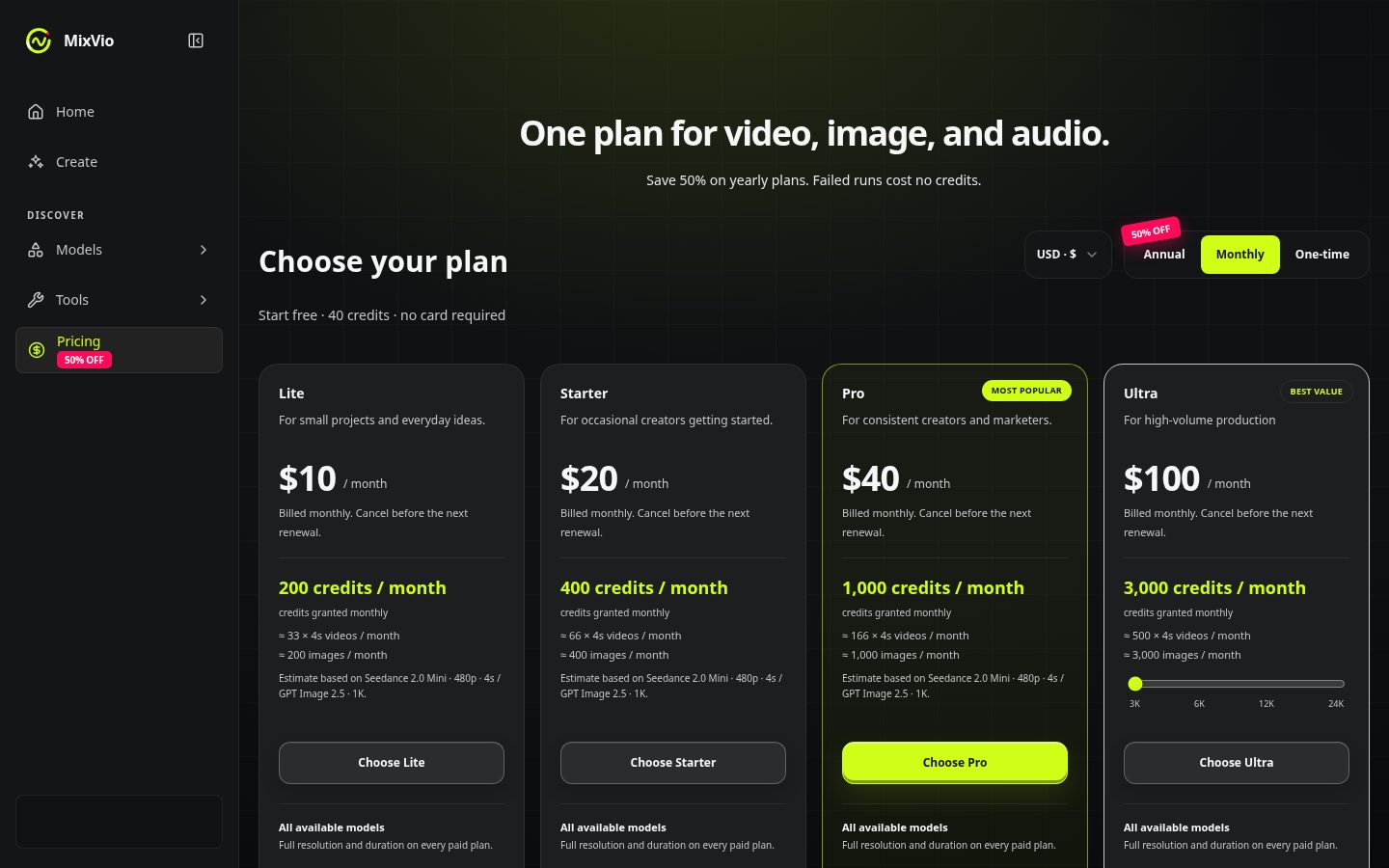 MixVio AI Pricing